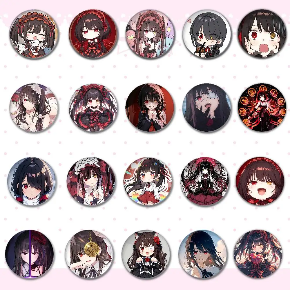 Cartoon K-Kurumi T-Tokisaki Kawaii Abzeichen Runde Brosche Niedliche Cartoon-Idol-Cosplay-Abzeichen DIY Rucksack Kleidung Schmuck Anstecknadeln