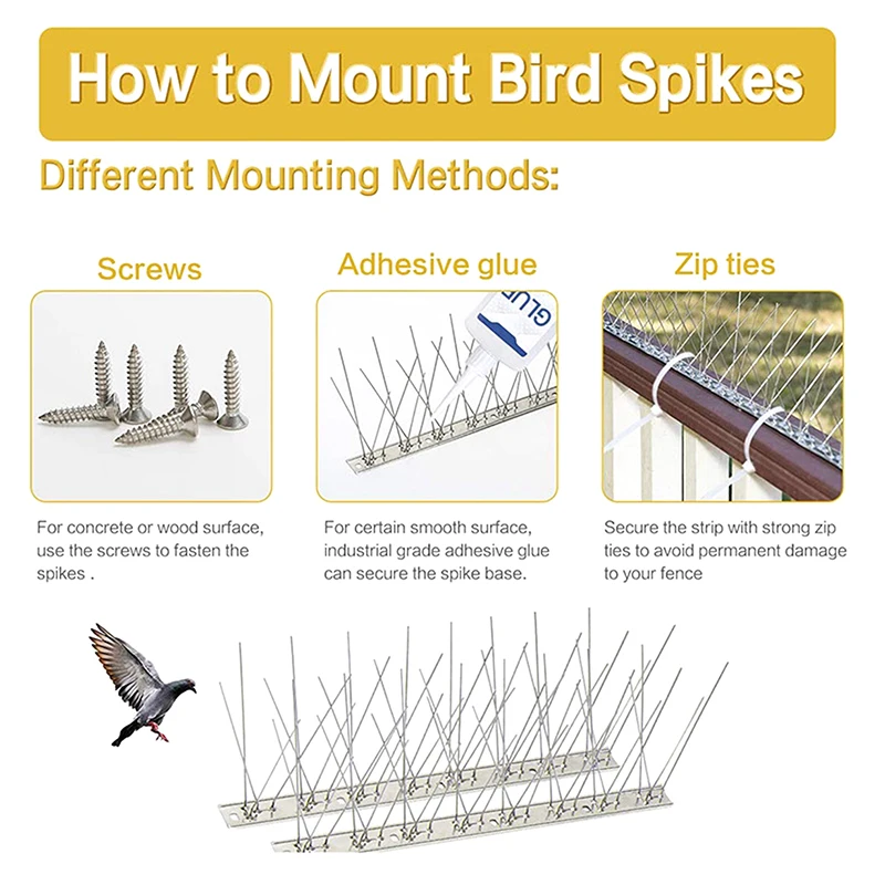 Stainless Steel Pigeon Spikes Bird Repeller Deterrent Traps Anti-bird Repellent Pest Control Garden Balcony Thorn Nail Kit