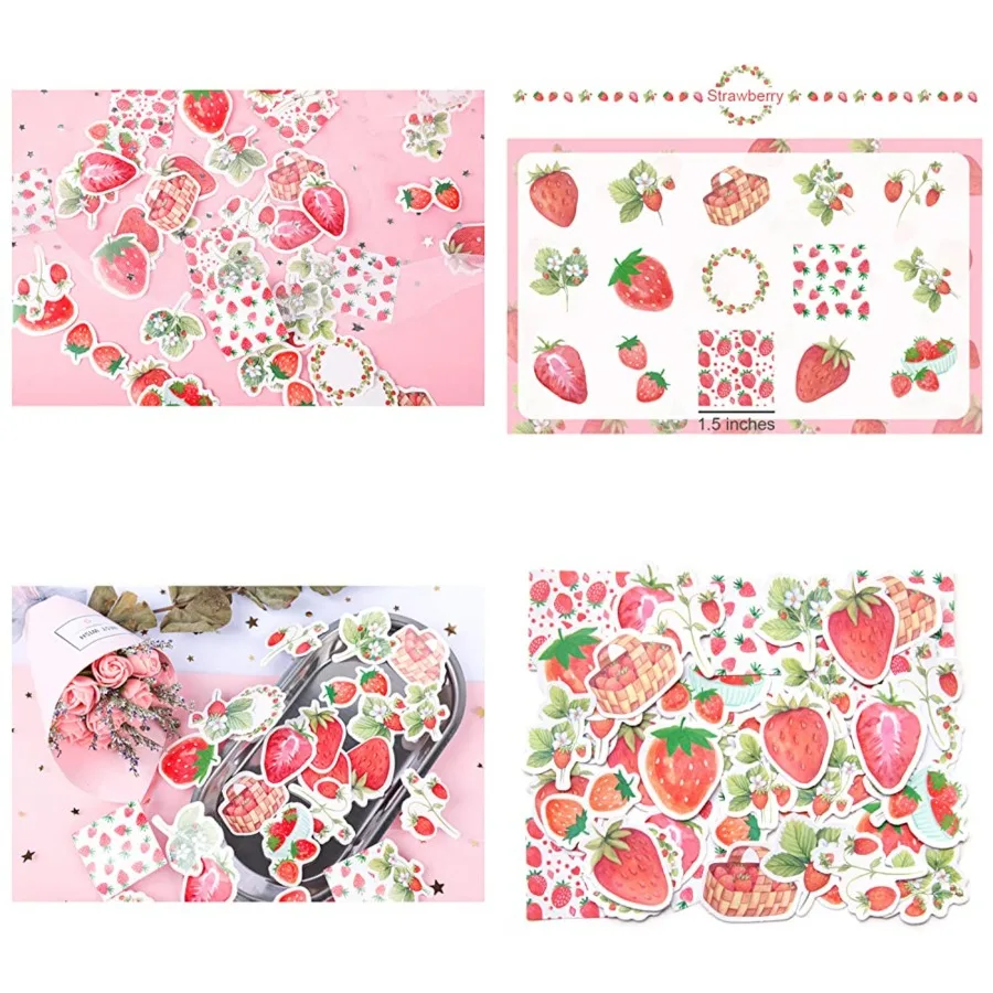 

90 PCS Strawberry-Themed Stickers Labels for Personal Diary Planner Scrapbook Album and Notebook Perfect Decorative Elements fo