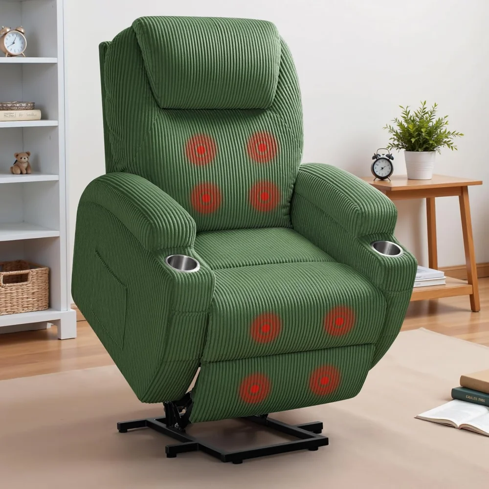 

Power Lift Recliner Chair with Massage for Elderly Ergonomic Lounge Chair Classic Single Sofa with 2 Cup Holders