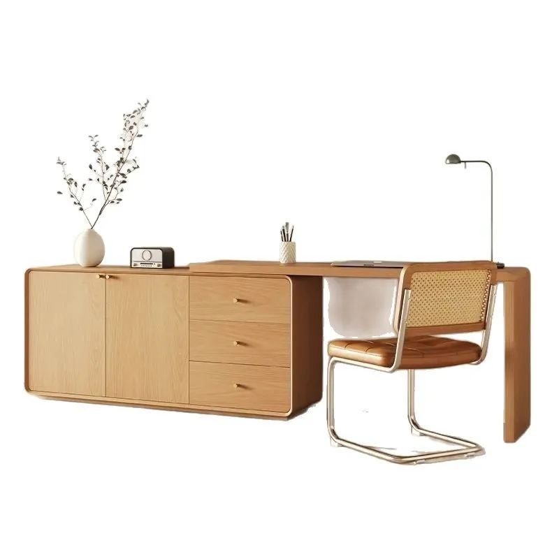 

Solid wood desk retractable small apartment, simple modern bedroom living room home Nordic office log color painting table