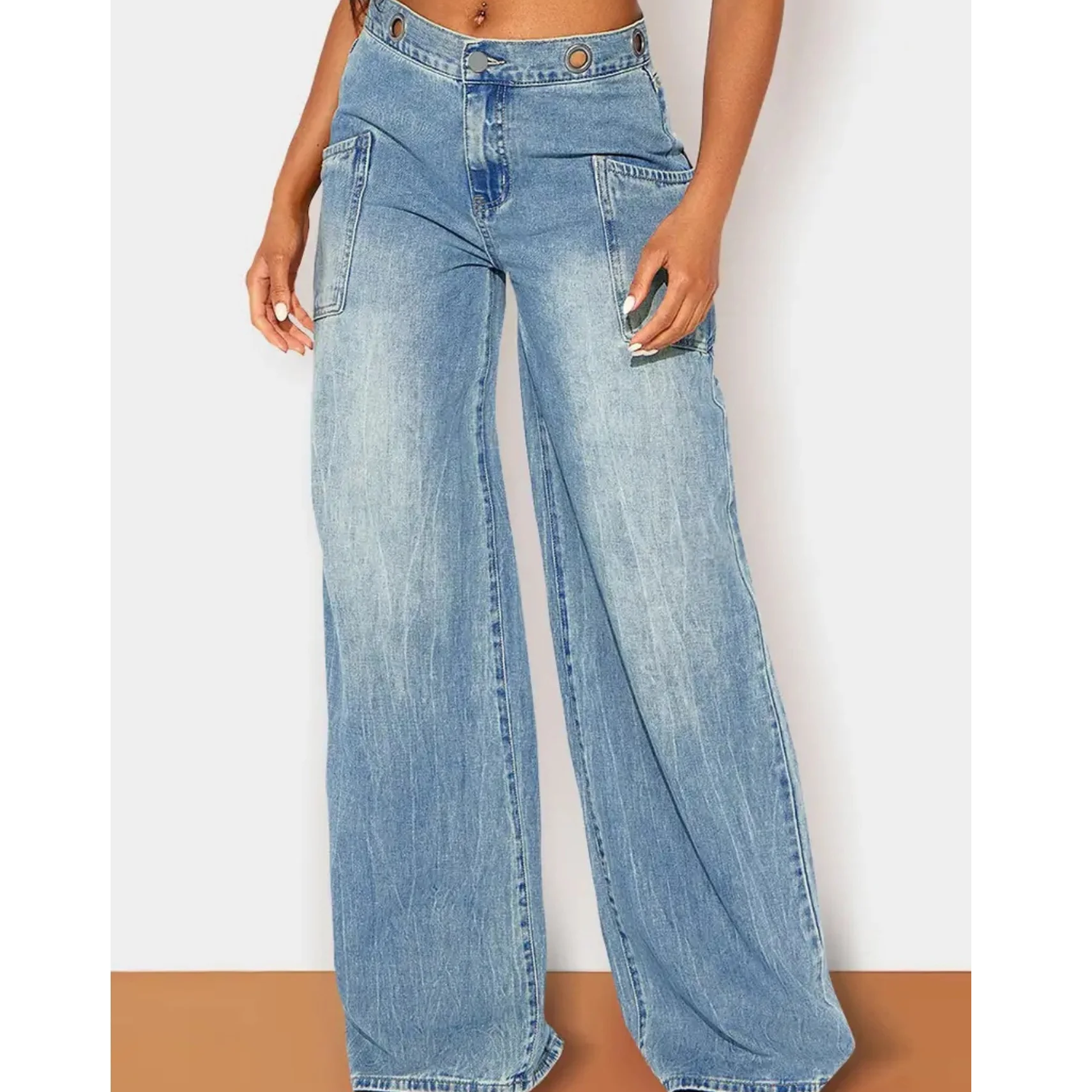 Wide Leg Jeans Denim Loose Fit Stretch Washed Relaxed Casual Trousers Womens Fashion Comfort Elastic Waist Comfortable Jeans
