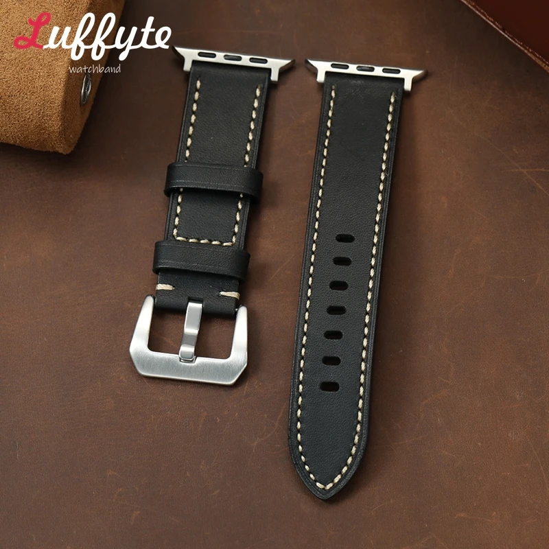 

Men's Cowhide Leather Wrist Belt for Apple Watch Bands 49/46/45/44/42/41/40/38mm for Iwatch 1-10 SE Ultra 2 Smartwatch Strap