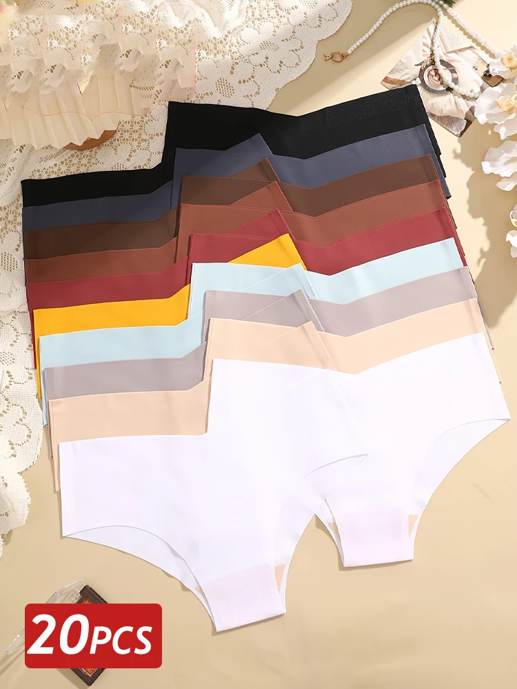 

20PCS Women Seamless Panties Ice Silk Breathable Underwear for Female V-Waist Sexy Lingerie Ultra Thin No Trace Soft Briefs