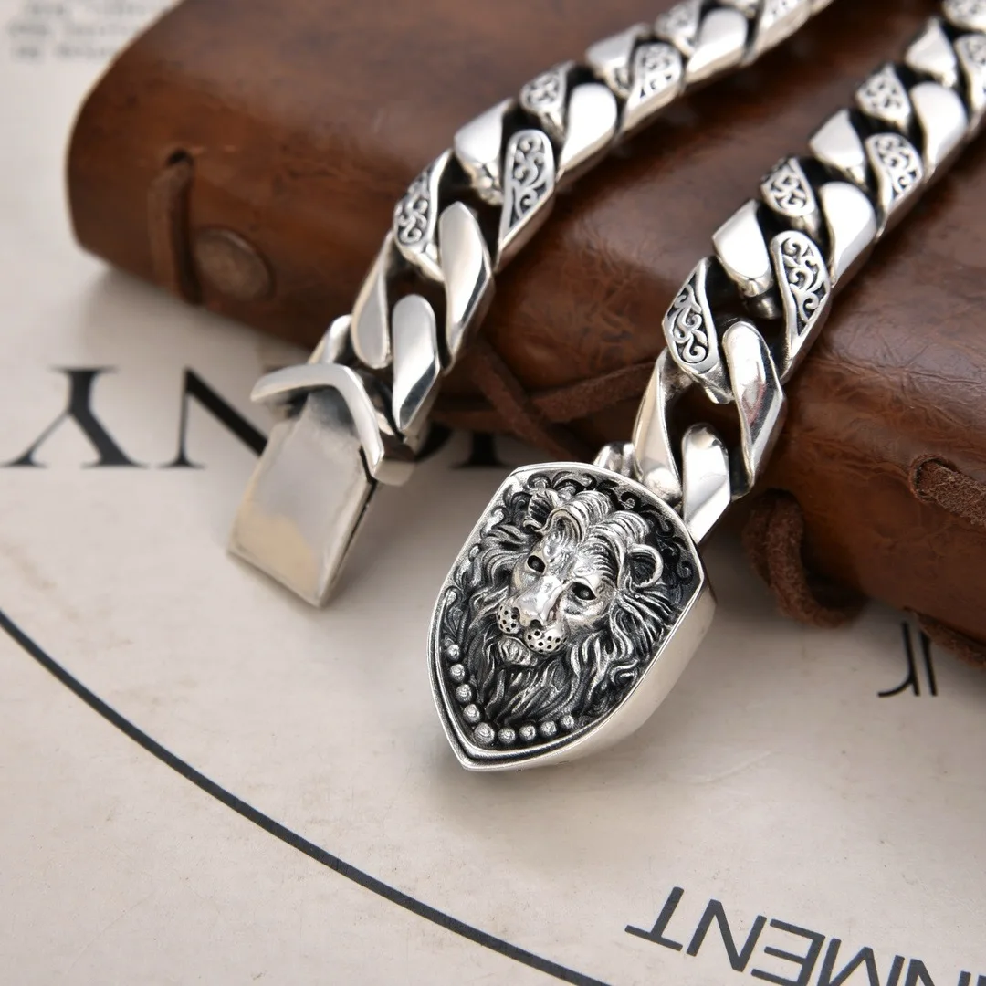 HX New Domineering Lion Bracelet for Men Personality Punk Rock Fashion Cuban Chain Jewelry Accessories