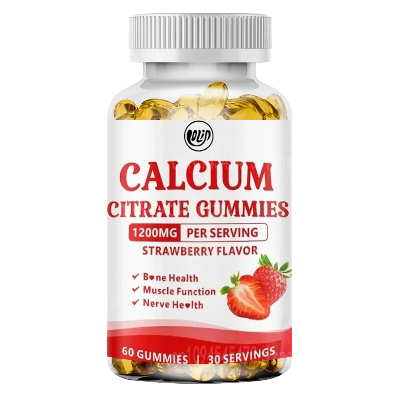 Gomitas de cítrato de calcio de 1200 mg, suplementos de calcio masticables para hombres y mujeres, calcio sin azúcar para soporte de huesos y músculos