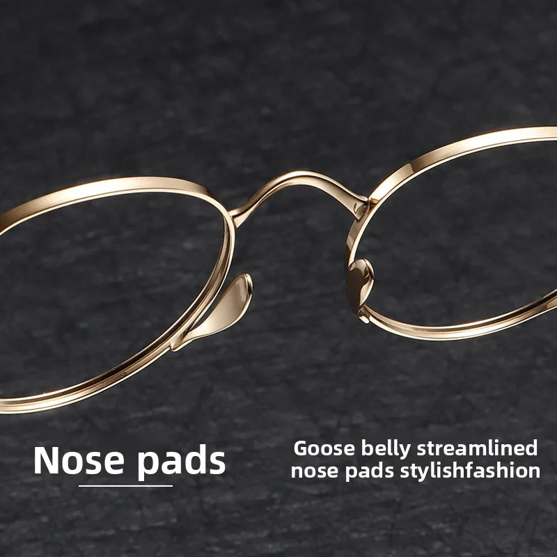 نظارات دائرية من التيتانيوم النقي، إطار ياباني عريض قديم بدون مكياج أنيق، حافة كاملة تحجب الضوء الأزرق #4