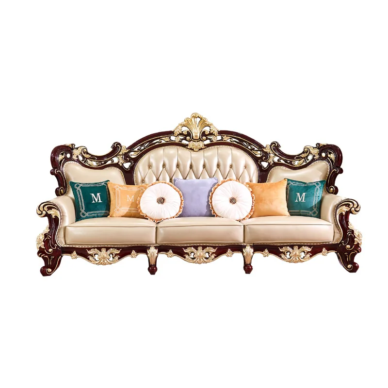 

European-style high-end leather sofa villa luxury large apartment European and American luxury high-end