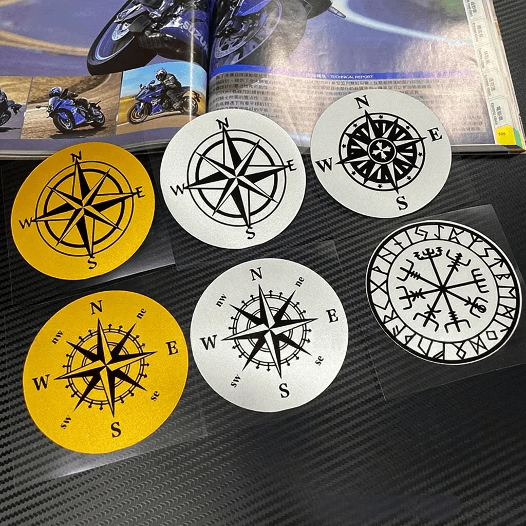 Vintage Compass Viking Rune Round Vinyl Stickers, Waterproof Decals For Motorcycle Truck Window Fuel Tank, Multiple Styles