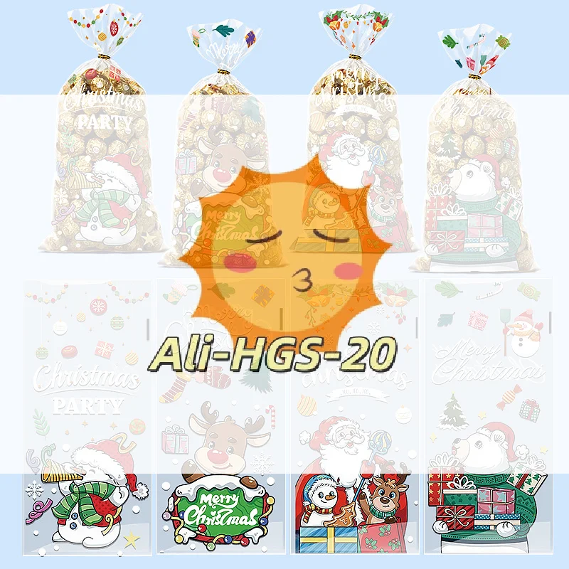 

50 шт. рождественские подарочные пакеты с проволочными завязками-узоры снеговика с оленями Санта-Клауса для праздничной упаковки и декора