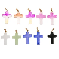 10pcs 30*23mm Gradient Czech Lampwork Crystal Glass Beads Cross Pendant Charms Jewelry For Handmade Necklace Earring Accessories