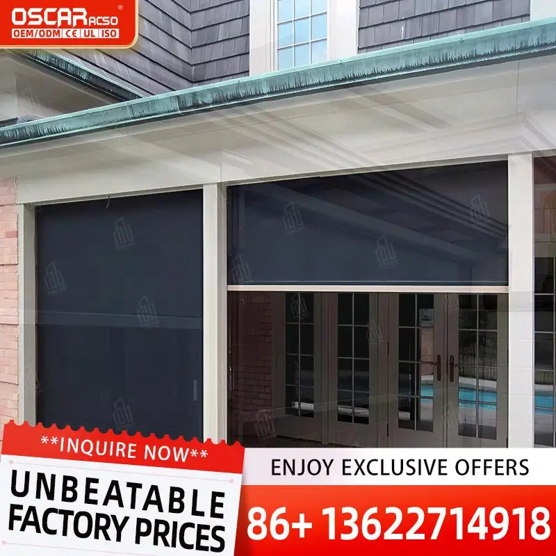 Aluminum Frame Electric Sunblock Roller Blinds Windproof Waterproof For Patio Garden Deck Rolling Blind