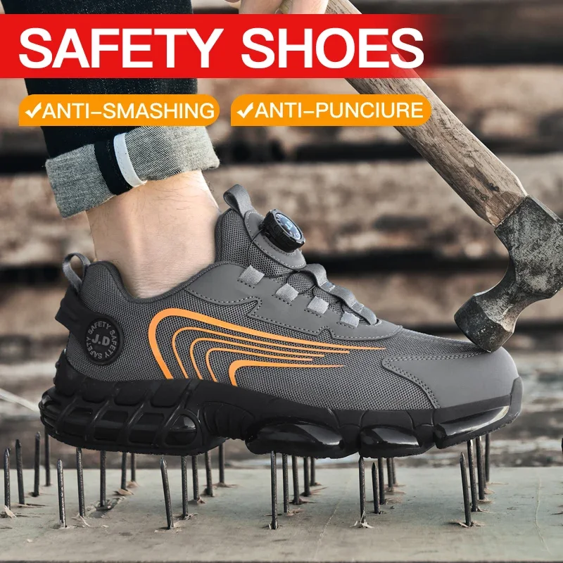 

Rotating Button Safety Shoes Men Anti-smash Anti-puncture Work Shoes Fashion Men Sport Shoes Security Protective Boots Men Male