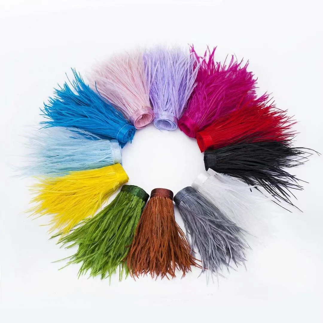 1Meter Multicolor Ostrich Feather Trim Fringe 8-10CM/10-15CM/15-18CM for Wedding Dress Decoration Plume Crafts Sewing Accessorie