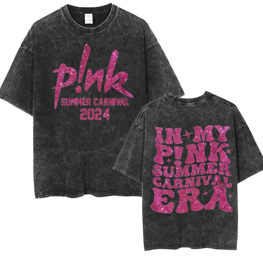 P!nk Pink Singer Summer Carnival 2023 Tour Graphic T-shirt uomo donna Vintage Washed T-shirt manica corta Y2k Hip Hop Streetwear