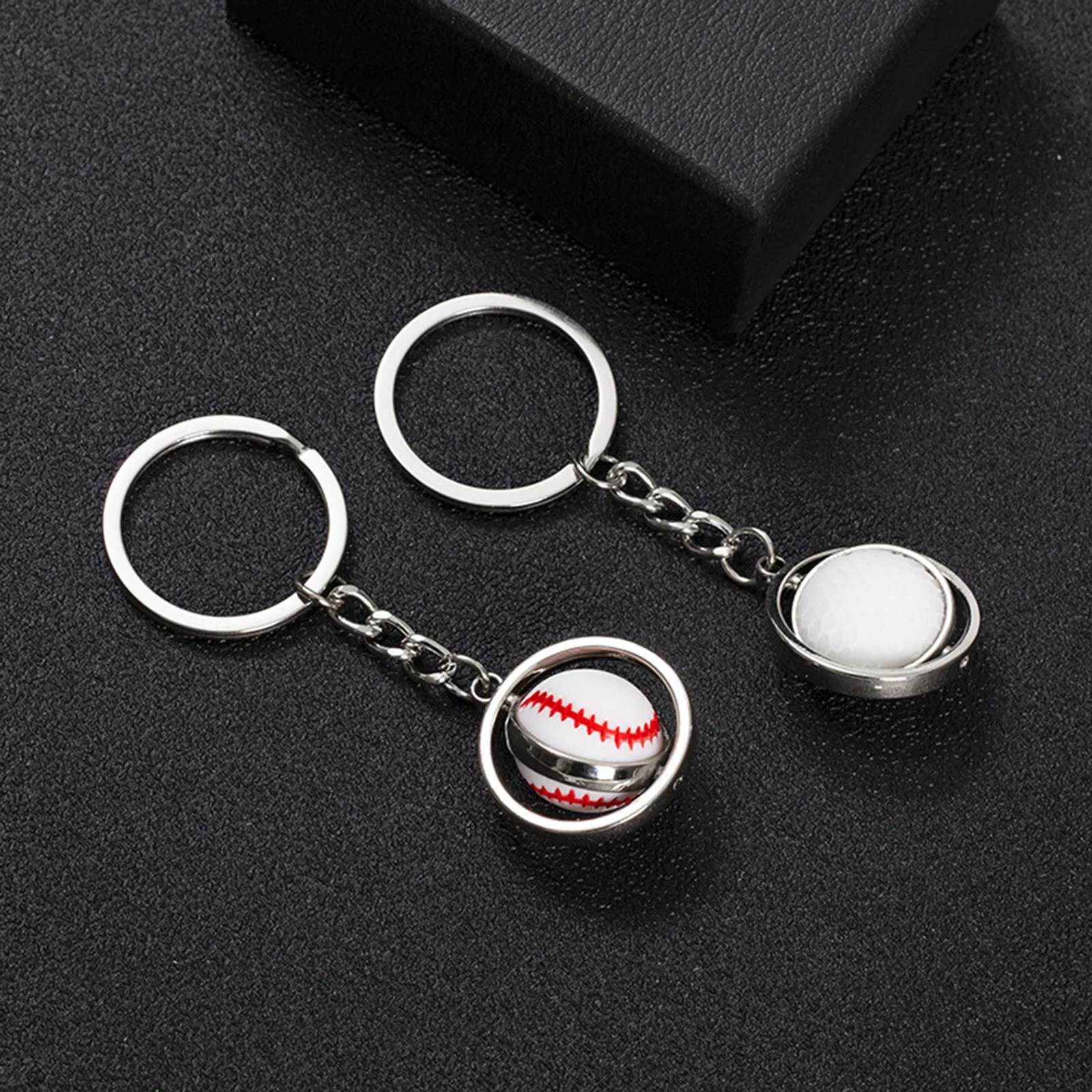 1PC Fashion Sport Keychain Birthday Gift Silver Color Keyring Rotatable Football Basketball Baseball Pendant Keychain 8.5x3cm