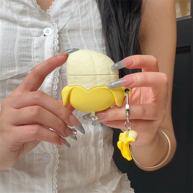 Funda bonita para auriculares con forma de plátano para Apple Airpods Pro 2 3 4, Funda con dije, Fundas de carga para auriculares de silicona para Airpod 4ta generación