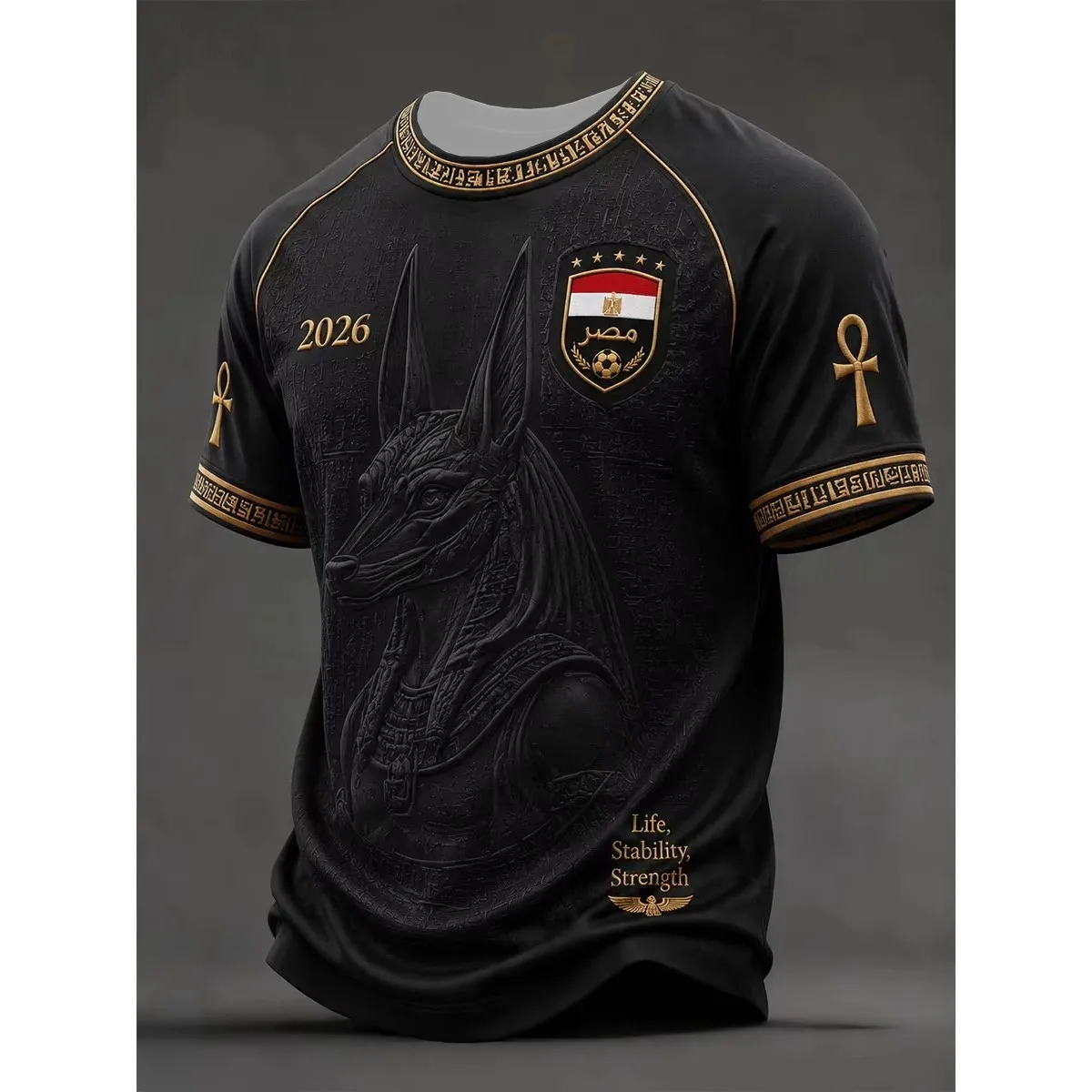 2026 Ancient Egypt Anubis God T Shirt Men Vintage Egyptian Flag Football Jersey 3D Print Short Sleeve Casual Streetwear Tops Tee