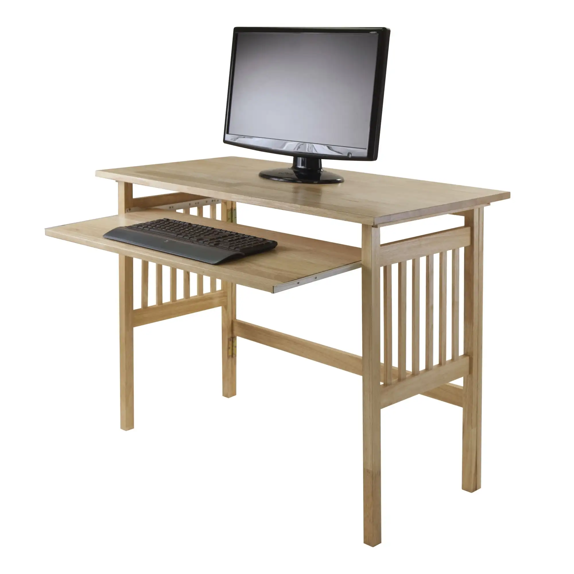 Wood Foldable Study Writing Desk Natural Finish Computer Desk PC Laptop Table Workstation
