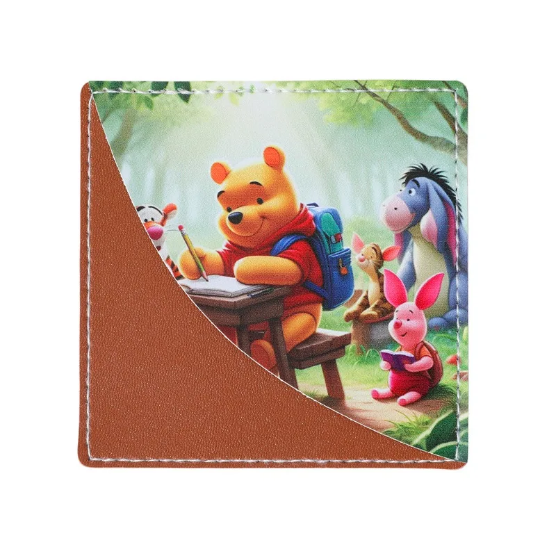 Cute Disney Pooh Bear Leather Bookmark Anime Action Figure Collectible Stationery Gift for Book Lover Student Anime Fans