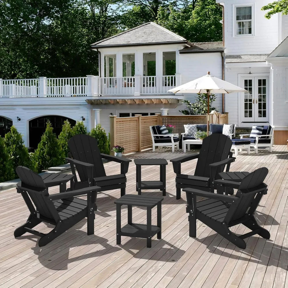 Ensemble d'appoint double Adirondack de 4, table d'appoint rectangulaire, noir