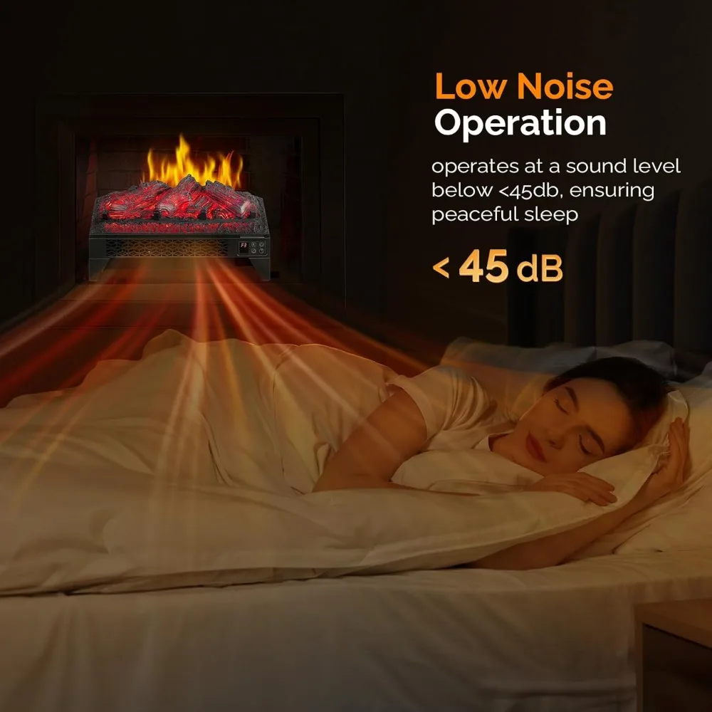 ROVSUN 18インチ電気暖炉インサート、リモコン＆WiFi制御付き、タイマー付きフェイク暖炉ログ、過熱保護、調整可能な炎