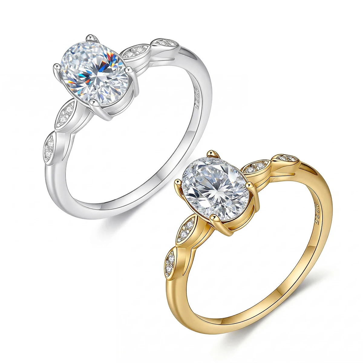 S925 Silver Plated 18K Gold Oval Moissanite Women's Ring with 8*6mm/1.5ct Center Stone