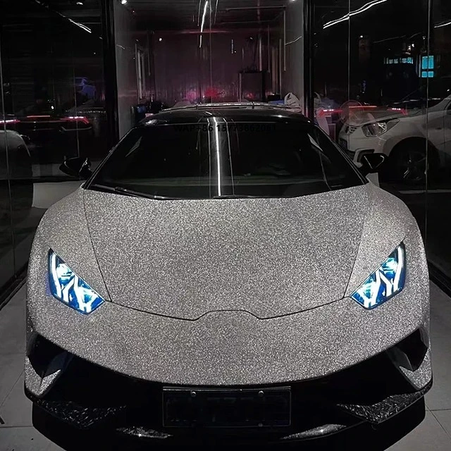 

1.22x18M/4x59FT Silver Purple Car Wrap Vinyl PET TPU Cast Self Repair Self Healing Sparkling Flash Car Stickers