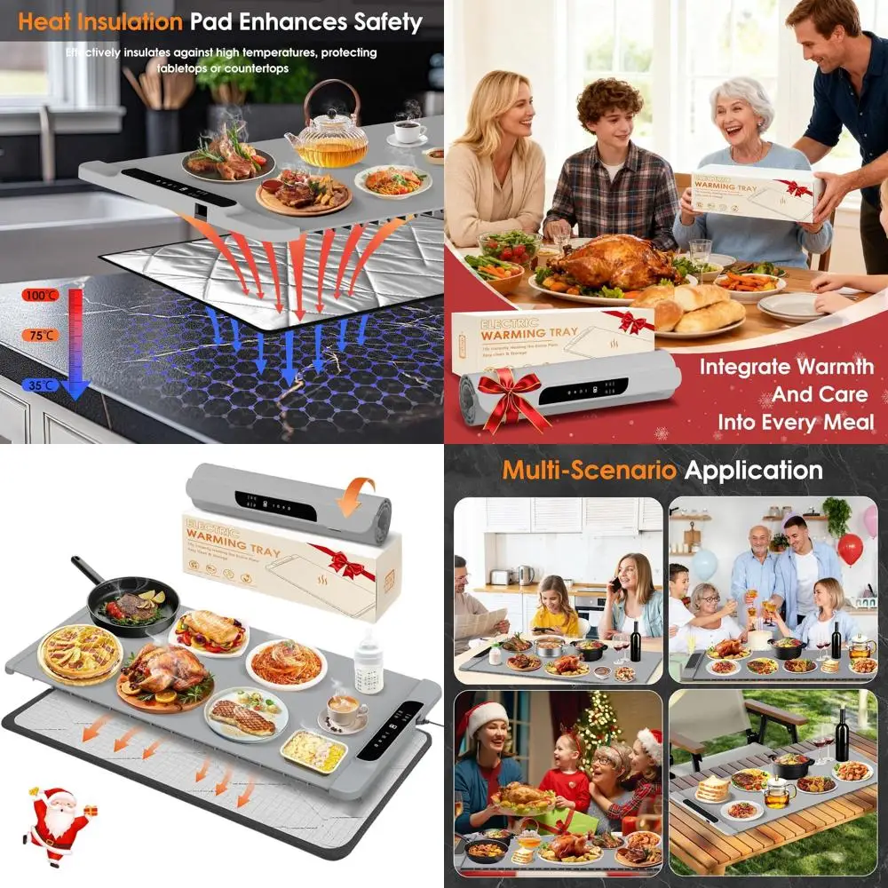 

Portable 36x16 Countertop Food Warming Mat with Custom Temp and 10H Timer for Parties and Home Use (Gray)