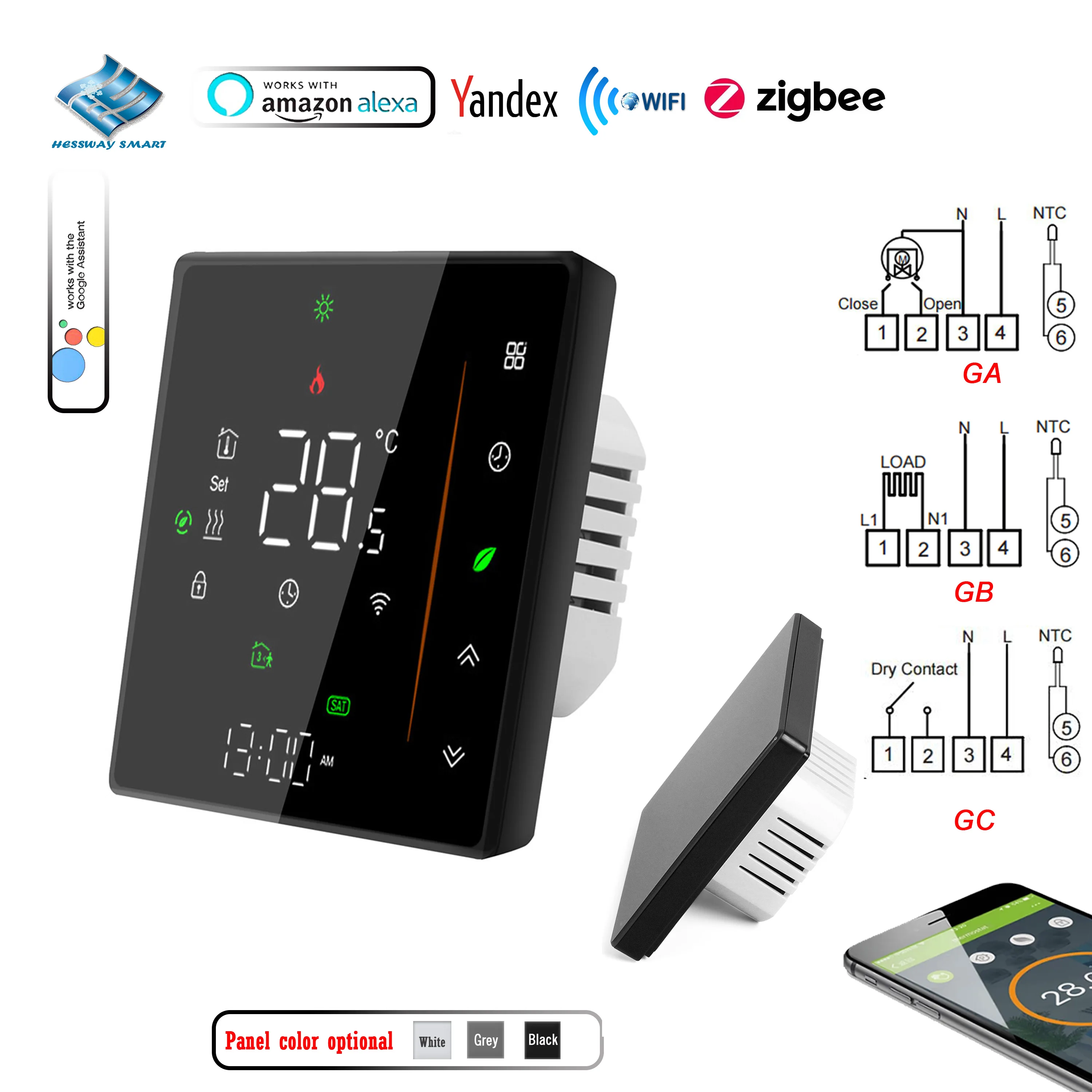 EU Dual Sensor Heating Thermostat Zigbee WIFI for TUYA APP 4KW/Valve NONC/Dry Contact Switch Residential HVAC System