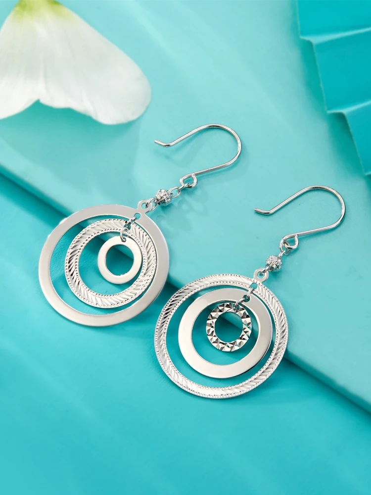 

Fine Pure Platinum 950 Earrings Drop For Women Shine Round Many Circle Earrings Dangle Hook 4-4.1g Pt950