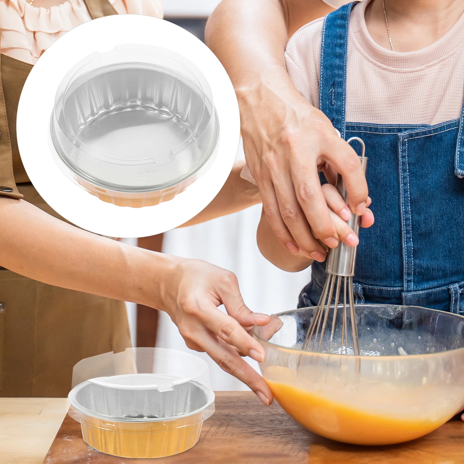 

10 Sets Round Baking Molds Aluminum Foil Cups Egg Tart Cupcake Holder Pudding Liners DIY Tools Golden Base High Lid