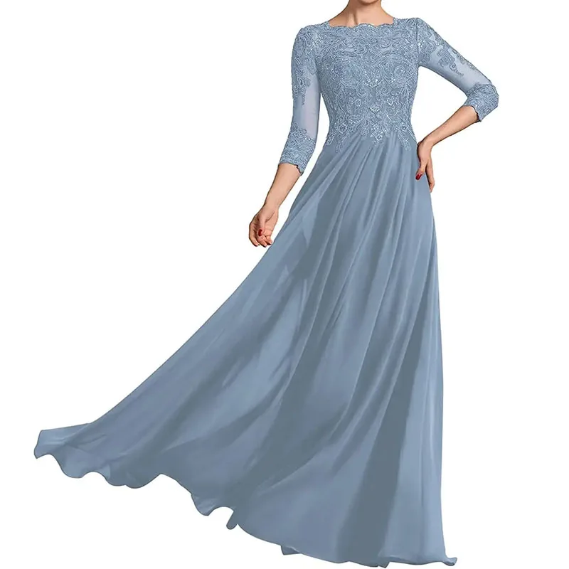 

Chiffon Mother of The Bride Dress Lace Appliques Formal Long Mother of The Groom Gown for Wedding Guests Manmuxi