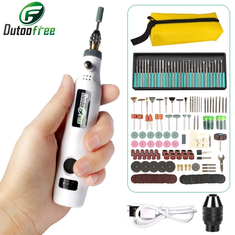 

USB Wireless Engraving Pen Rechargeable Mini Cordless Drill Pen 3 Speed Rotary Tool Dremel Grinding Accessories Set