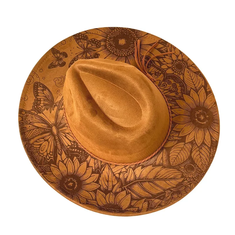 Laser hat Suede Hat  Fedora Burned hat Early Autumn/Winter Collection featuring pyrography and burn effect detailing artisanal