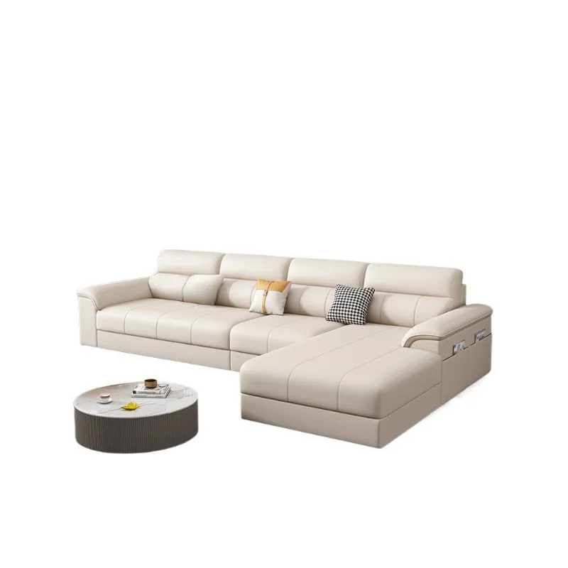 

Light luxury, minimalist Nordic first-layer cowhide sofa, living room size apartment corner sofa
