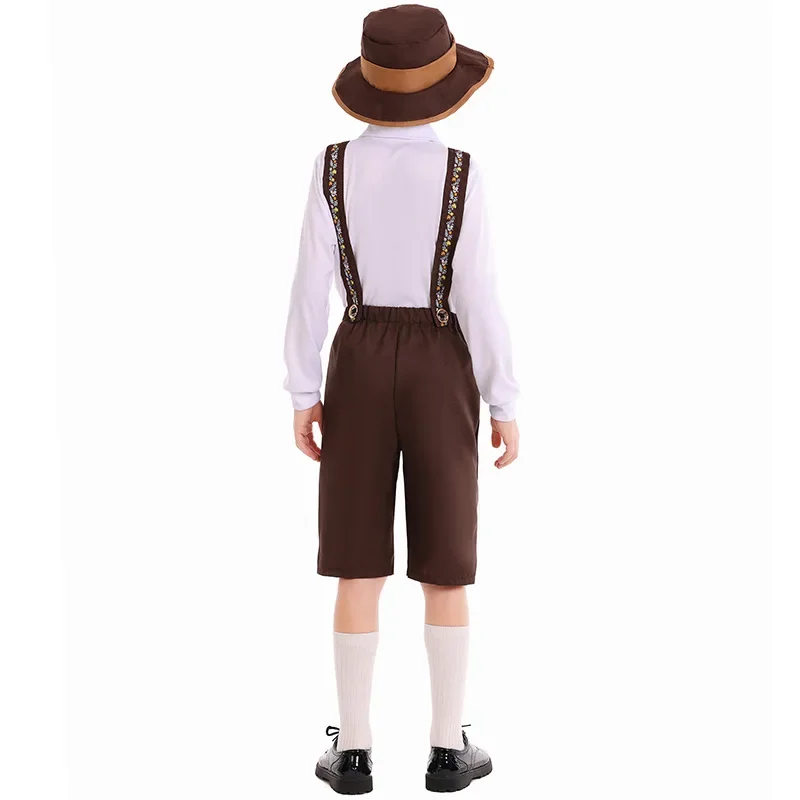 Jungen Oktoberfest Kostüm Kinder Bier Festival Braun Lederhosen Weißes Hemd Alpine Kleidung Bühne Cosplay Kostüme Party Outfits