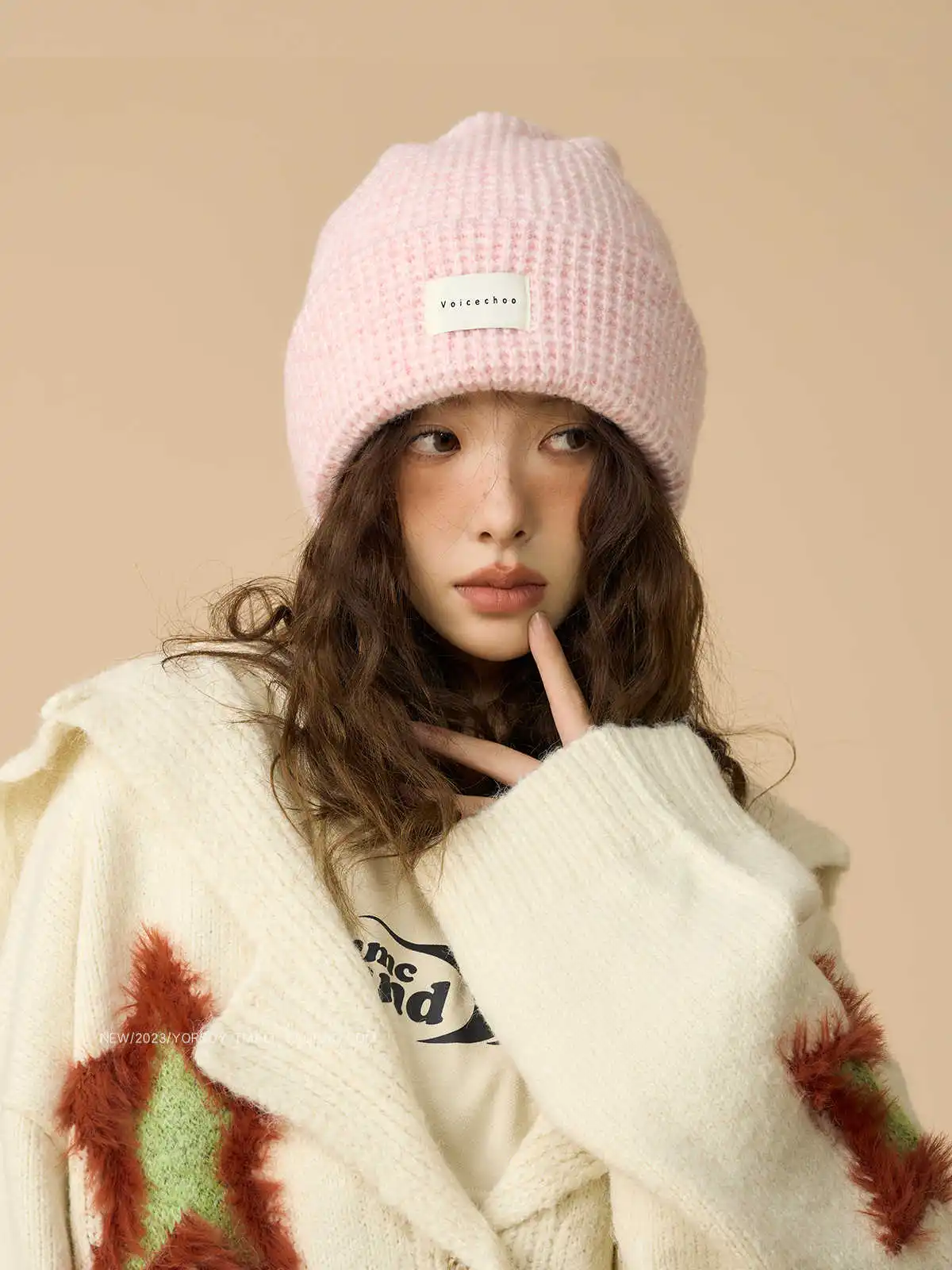 Pink Woolen Cap Children Winter Retro Campus Sweetheart Street Show Face Small Set Head Ear Protection Knitted Cap