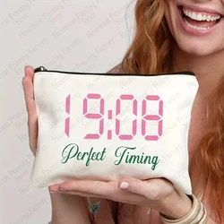 19:08 Perfect Timing Pattern Makeup Bag Sorority Gift Cosmetic Case Perfect Black Greek Sorority Gifts Paraphernalia Gifts