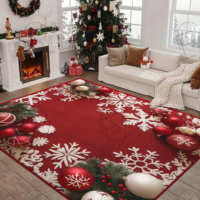 Cute Snowman Couple Round Rug Flying Reindeer Silhouette Circular Carpet Living Room Christmas Night Cabin Bedroom