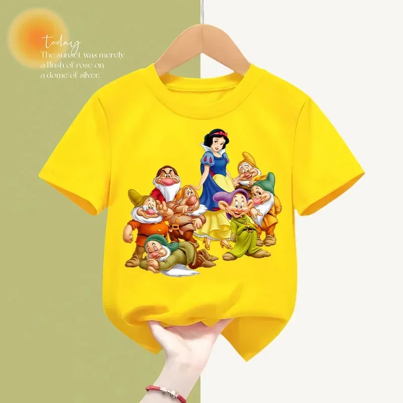 Kawaii White Snow Princess Children\'s Clothing Printed T-shirt Boys Girls top Cartoon casual crew neck short-sleeved shirt