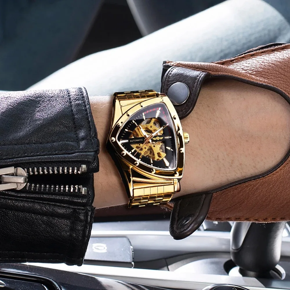 Winner 1125 Brand Men Fashion Leisure Hollow Triangle Automatic Mechanical Watch Hollow Steel Strip Automatic Mechanical Watch