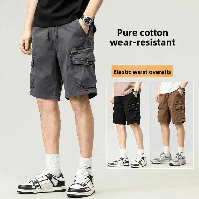 

Модные рабочие шорты на молнии для мужчин, из чистого хлопка, повседневные, с множеством карманов, летние, износостойкие, спортивные, средней длины