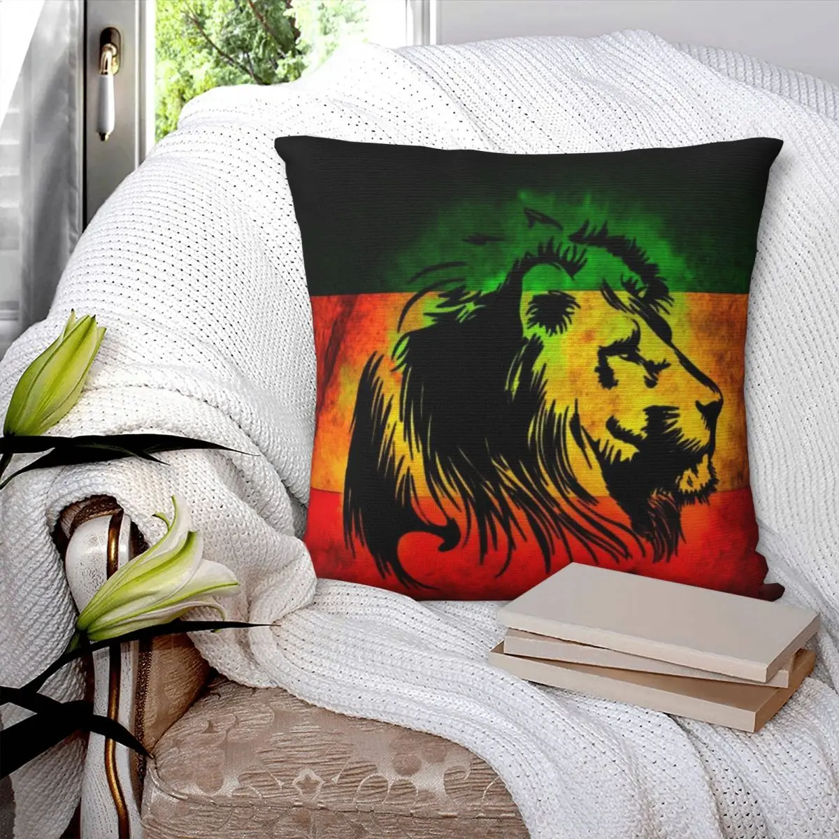 Rasta Lion Stripe 6 Square Pillowcase Polyester Pillow Cover Velvet Cushion Zip Decorative Comfort Throw Pillow For Home Sofa