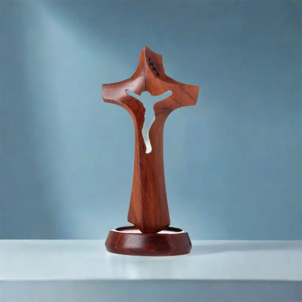 Cruz hueca de madera desmontable, cruces religiosas de pie, adorno, crucifijo Vintage Natural, escultura para sala de estar