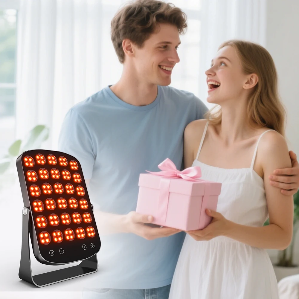 العلاج بالضوء الأحمر والقريب بالأشعة تحت الحمراء، 120 مصباح LED مع 4 أطوال موجية (460/590/660/850 نانومتر)، مرآة مكياج مضاءة، مؤقت