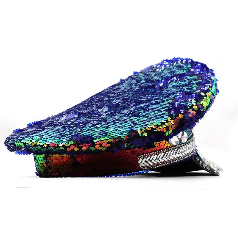 Luxe kleurrijke pailletten decoratieve bruiloft hoed voor vrouwen fotografie hoed pet platte hoge hoed prestaties hip hop hoed