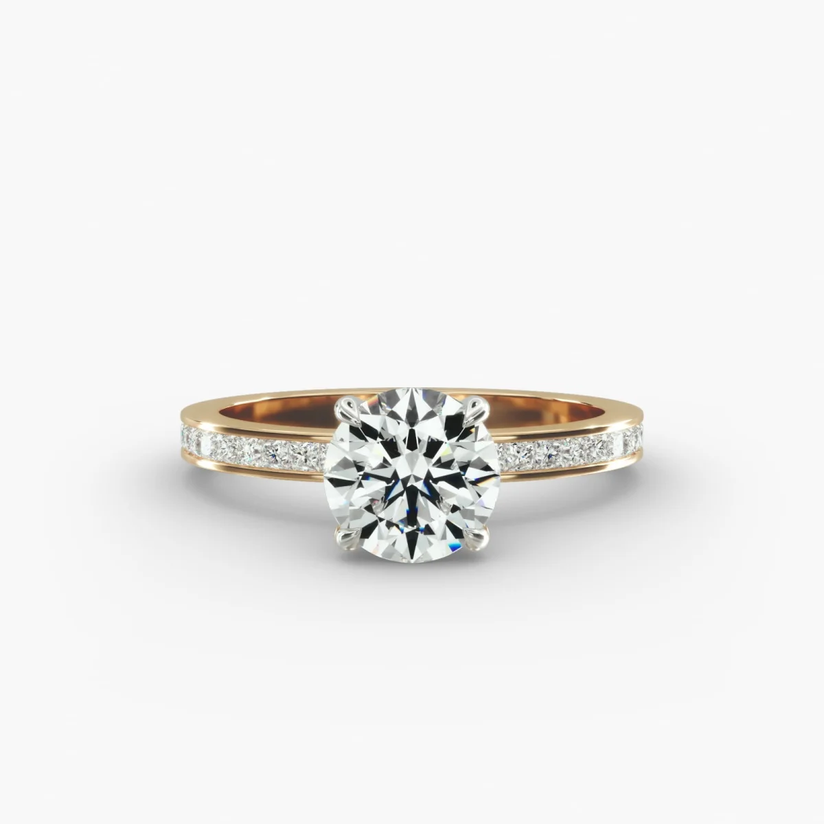 Round Lab Grown Diamond Ring DE VS1/VVS2 9K/14K/18K White & Yellow Gold Channel Set Princess Cut Diamonds For Engagement