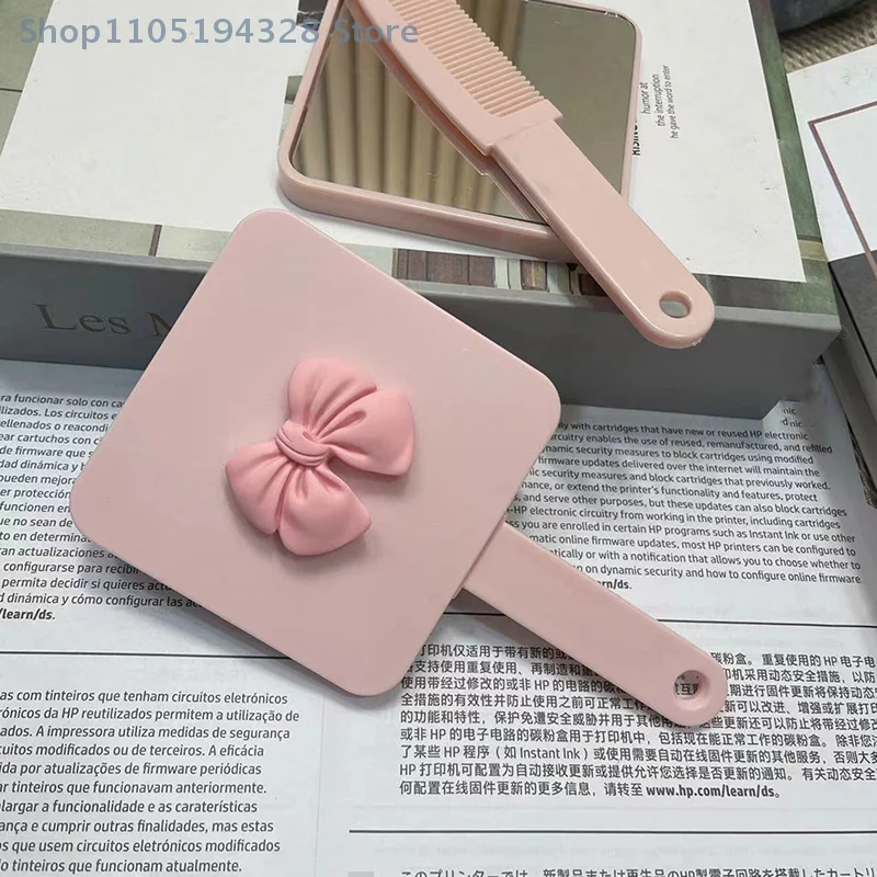 [MP] لطيف ربطة القوس فيونكة مشط مرآة مستخرجة مربع يده مرآة تدليك الشعر أداة السفر فرشاة شعر تدليك أداة التصميم