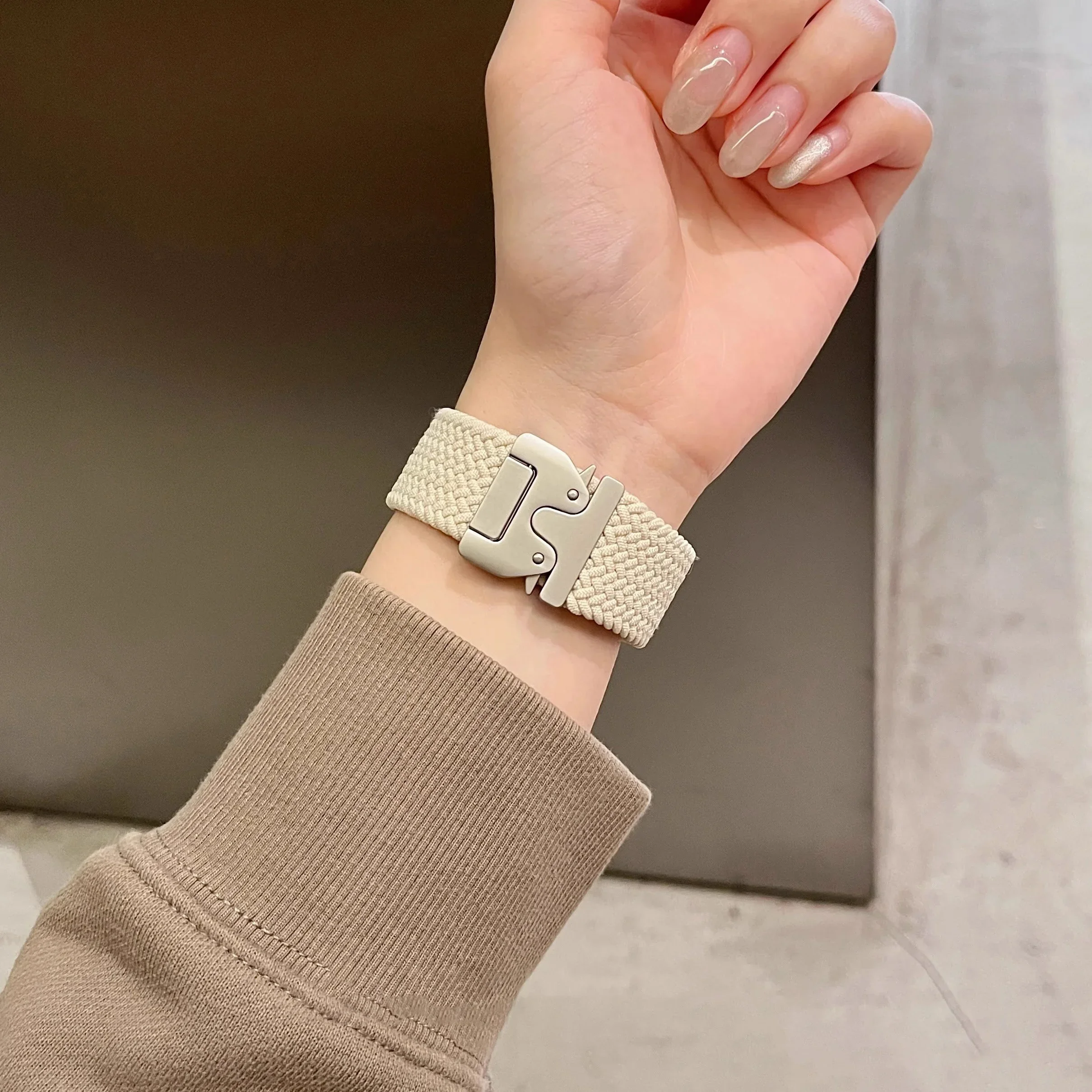 حزام نايلون لساعة أبل Ultra3/2 49 مللي متر سلسلة 11 10 46/42 مللي متر 9 8 7 45/41 مللي متر شريط زر رسمي iWatch 6 5 SE 44/40 مللي متر كوريا